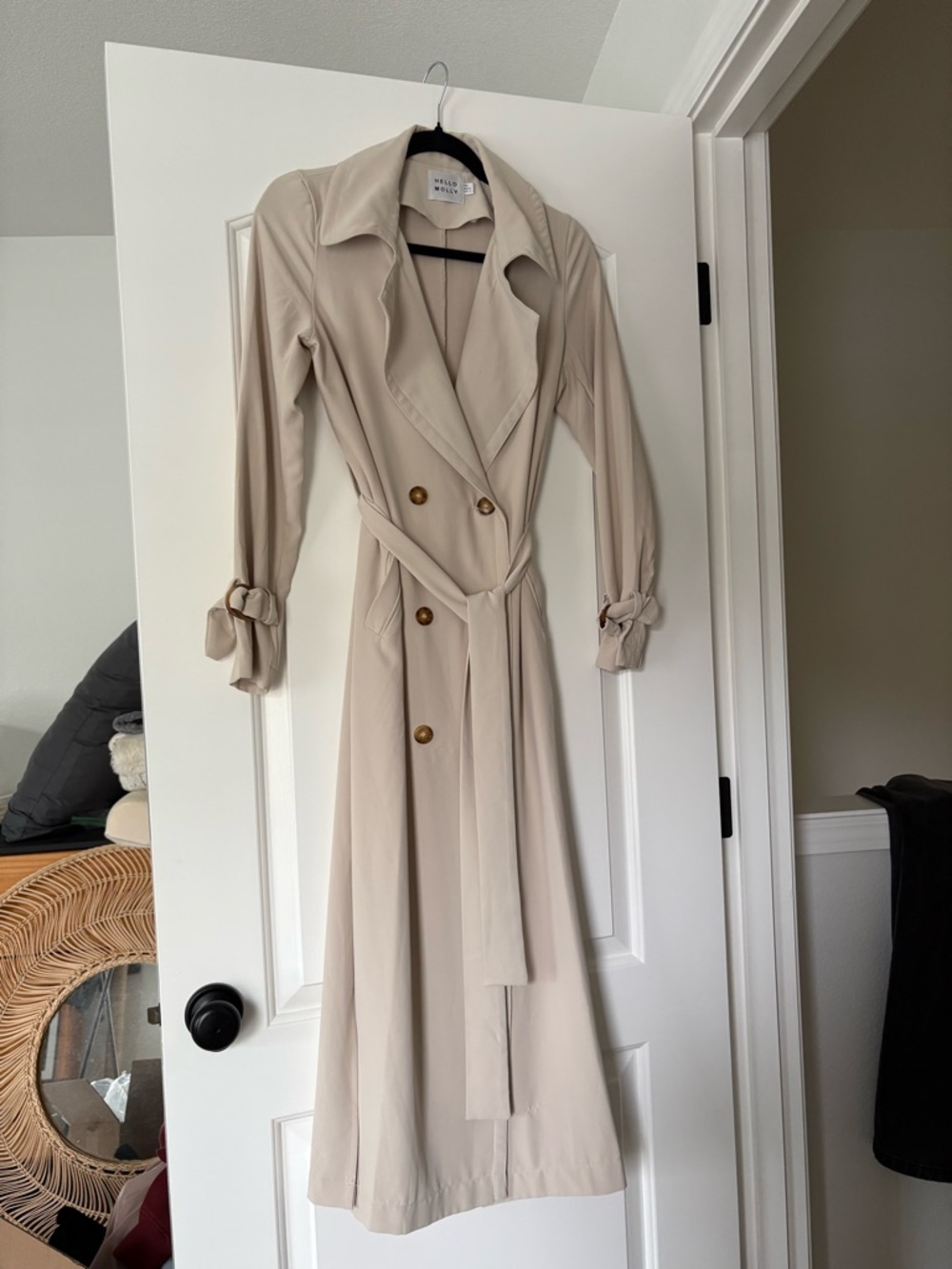 Hello Molly Beige Double-Breasted Trench Coat